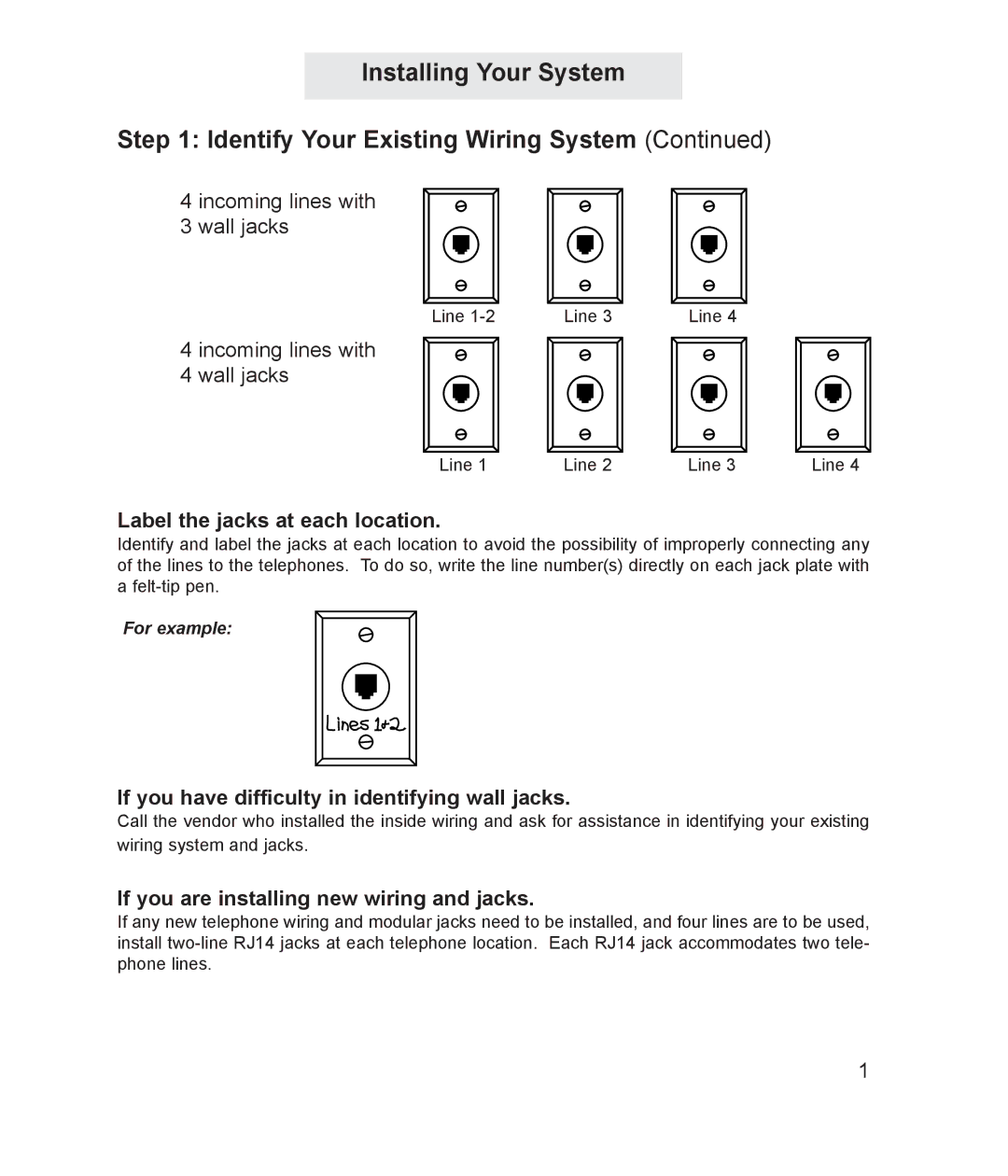 TMC ET4000 manual Label the jacks at each location, If you have difficulty in identifying wall jacks 