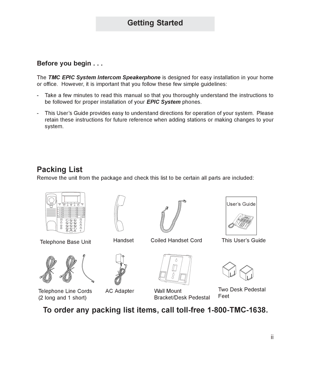 TMC ET4000 manual Packing List, Before you begin 