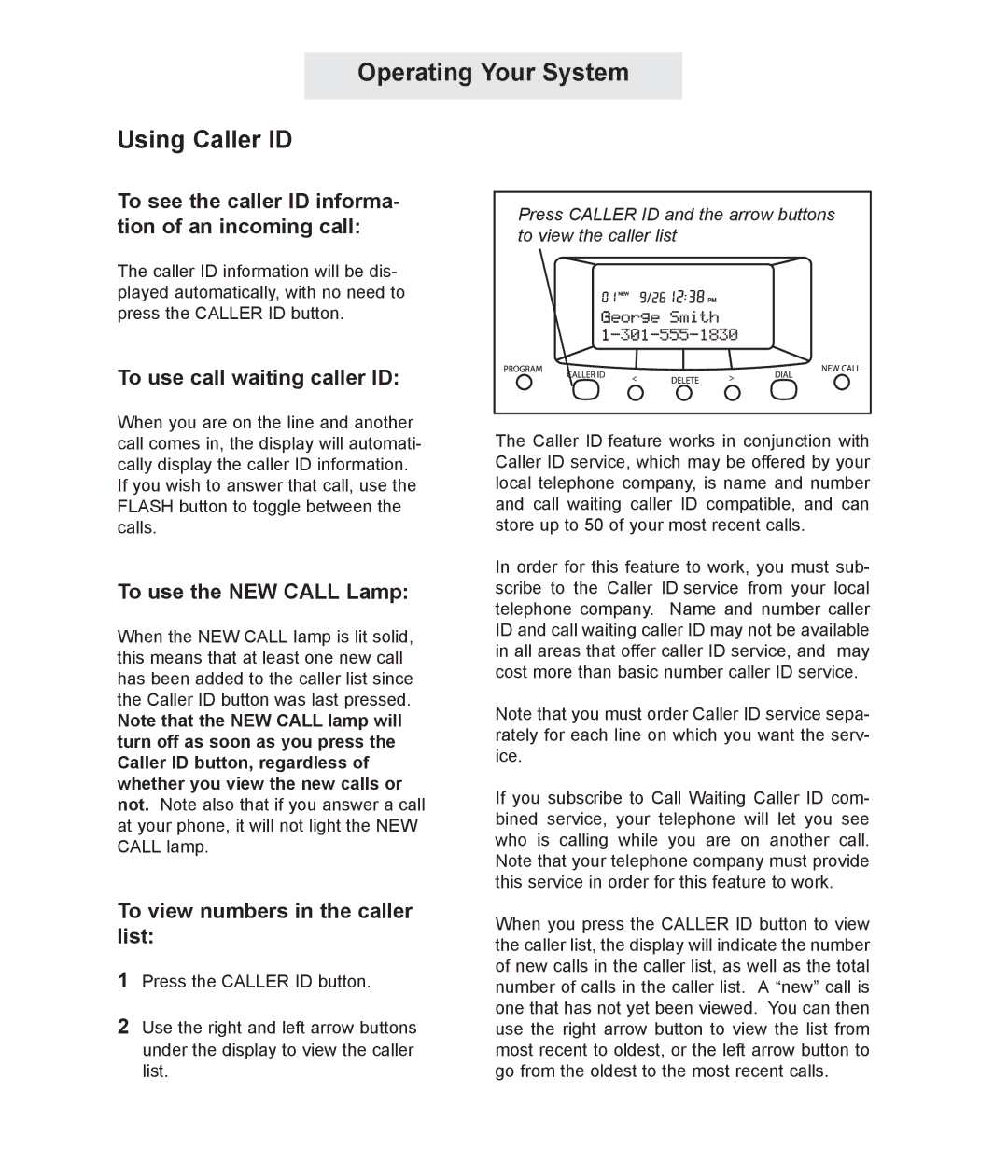 TMC ET4000 manual Operating Your System Using Caller ID, To see the caller ID informa- tion of an incoming call 