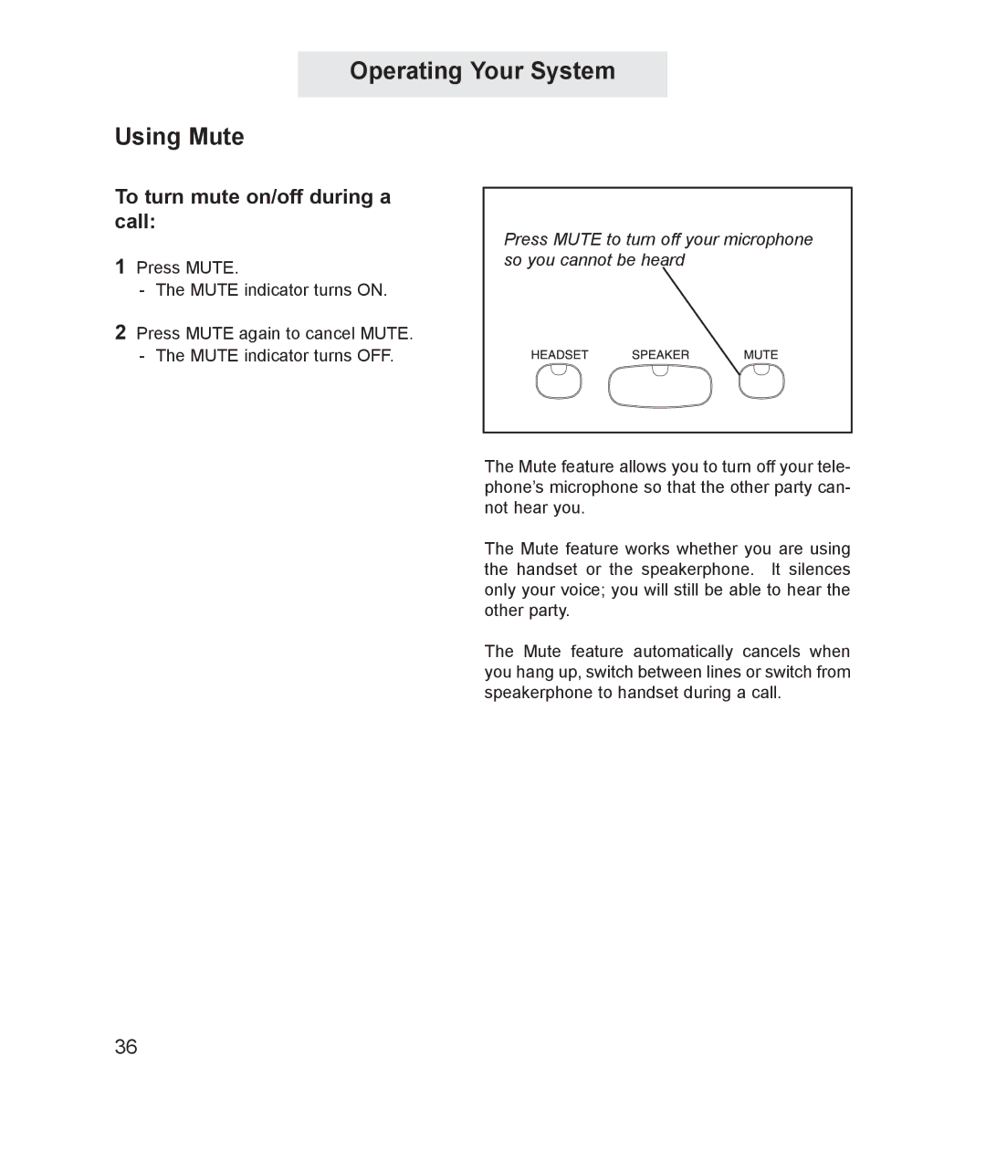 TMC ET4000 manual Operating Your System Using Mute, To turn mute on/off during a call 