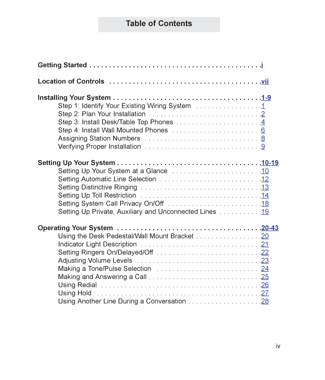 TMC ET4000 manual Table of Contents 