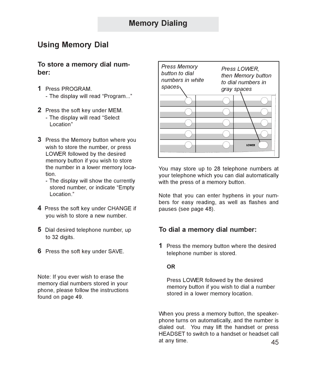 TMC ET4000 manual Memory Dialing Using Memory Dial, To store a memory dial num- ber, To dial a memory dial number 