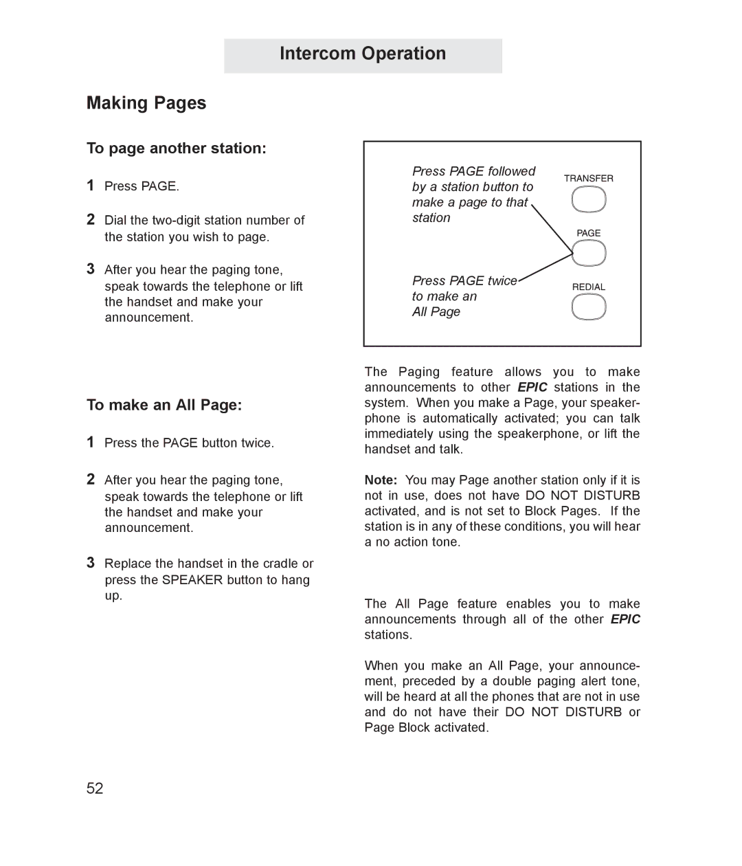 TMC ET4000 manual Intercom Operation Making Pages, To page another station, To make an All 