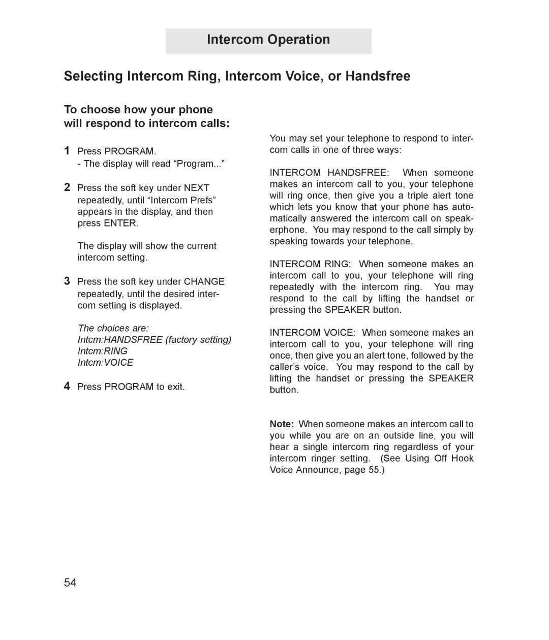 TMC ET4000 manual To choose how your phone will respond to intercom calls 