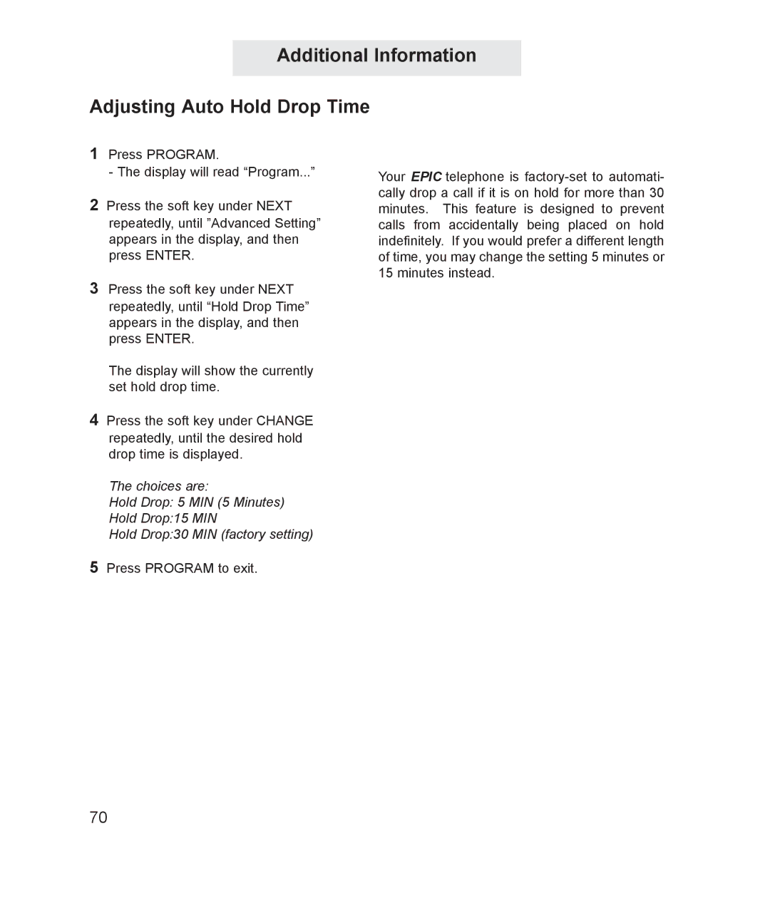 TMC ET4000 manual Additional Information Adjusting Auto Hold Drop Time 