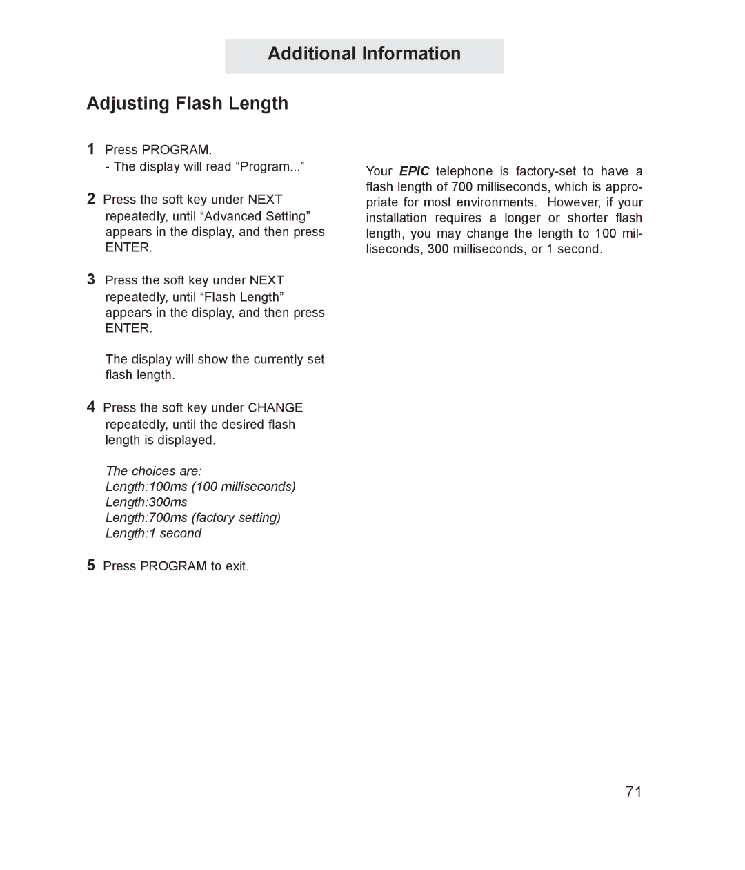 TMC ET4000 manual Additional Information Adjusting Flash Length 