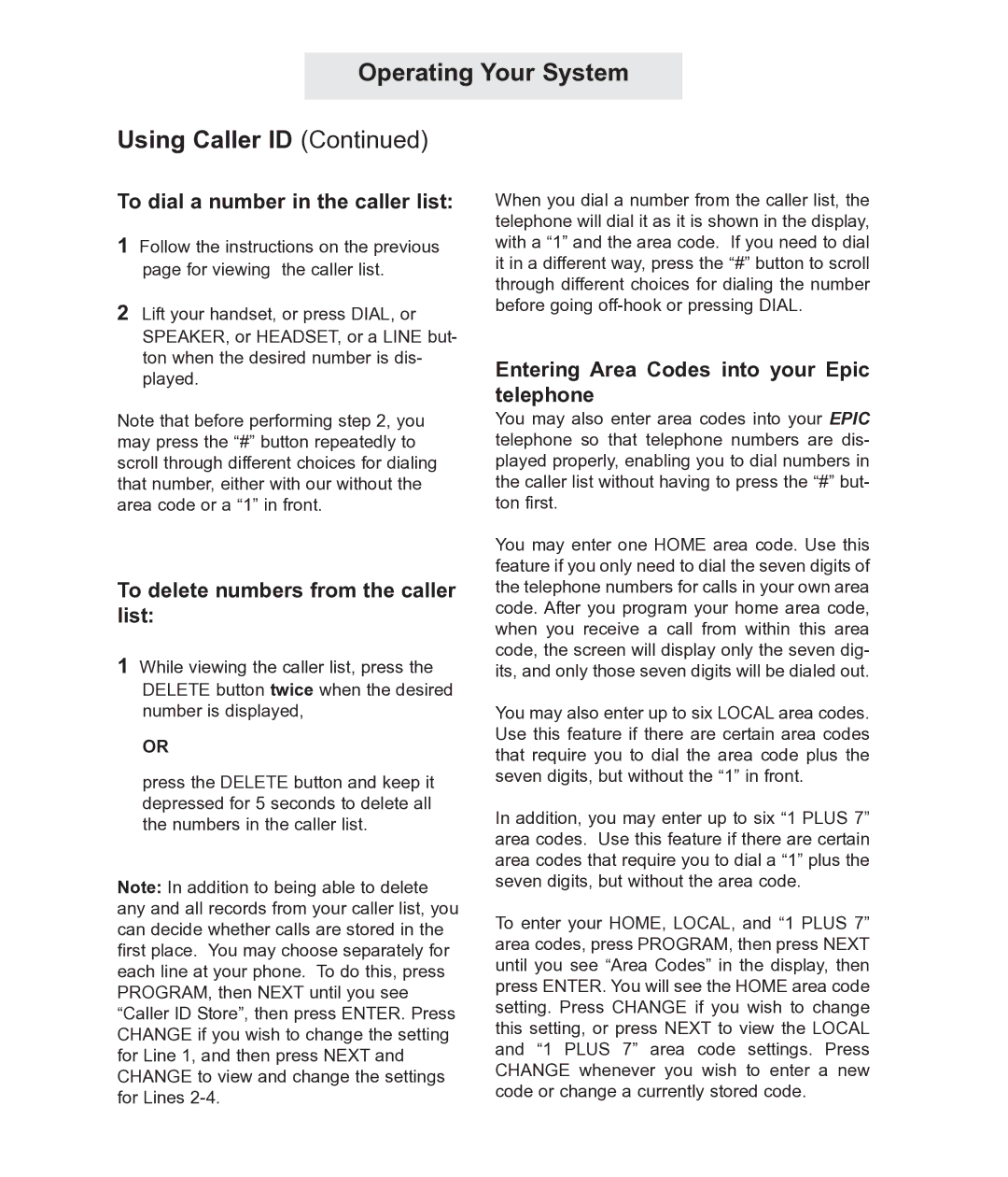 TMC ET4300 manual To dial a number in the caller list, To delete numbers from the caller list 