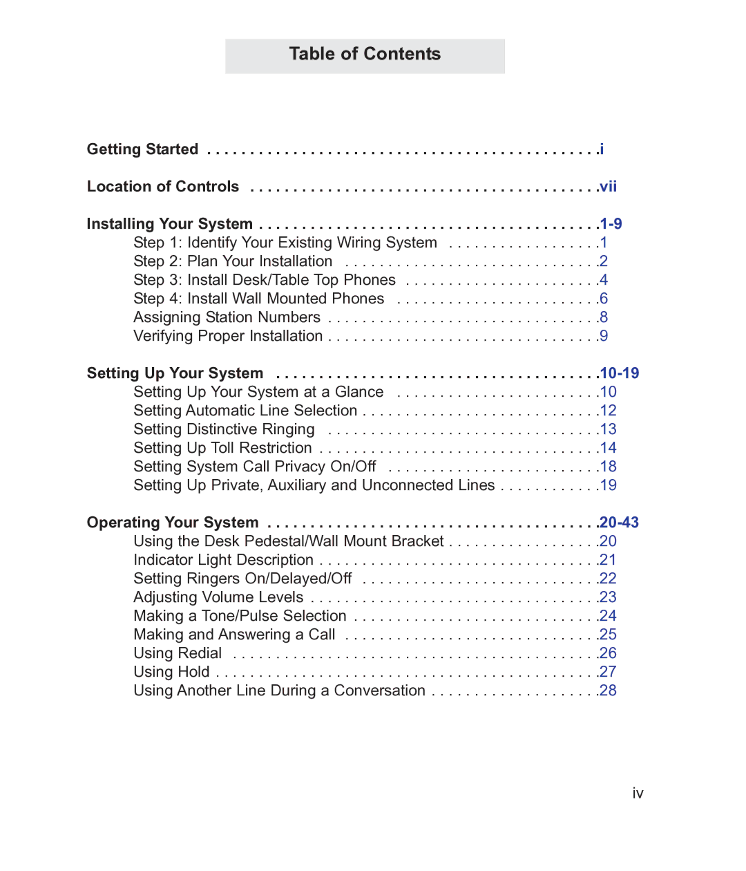 TMC ET4300 manual Table of Contents 