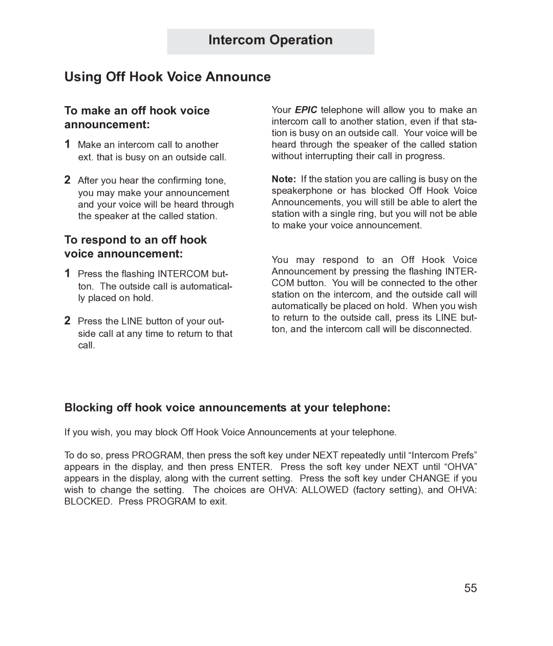 TMC ET4300 manual Intercom Operation Using Off Hook Voice Announce, To make an off hook voice announcement 