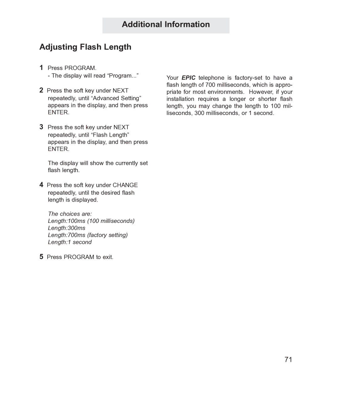 TMC ET4300 manual Additional Information Adjusting Flash Length 