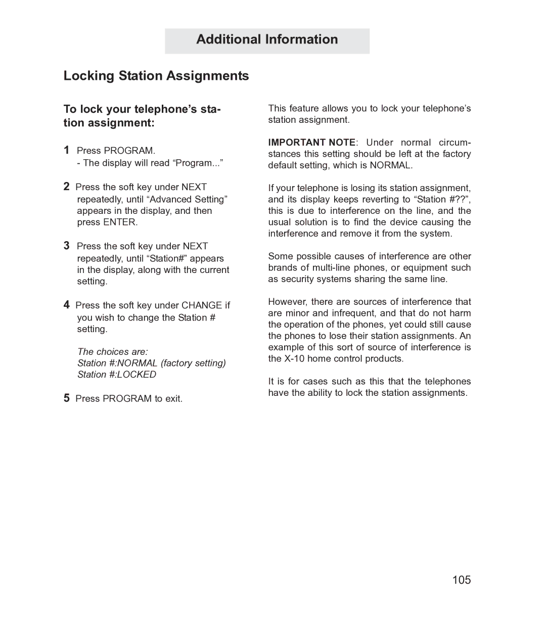 TMC EV4500 manual Additional Information Locking Station Assignments, To lock your telephone’s sta- tion assignment 