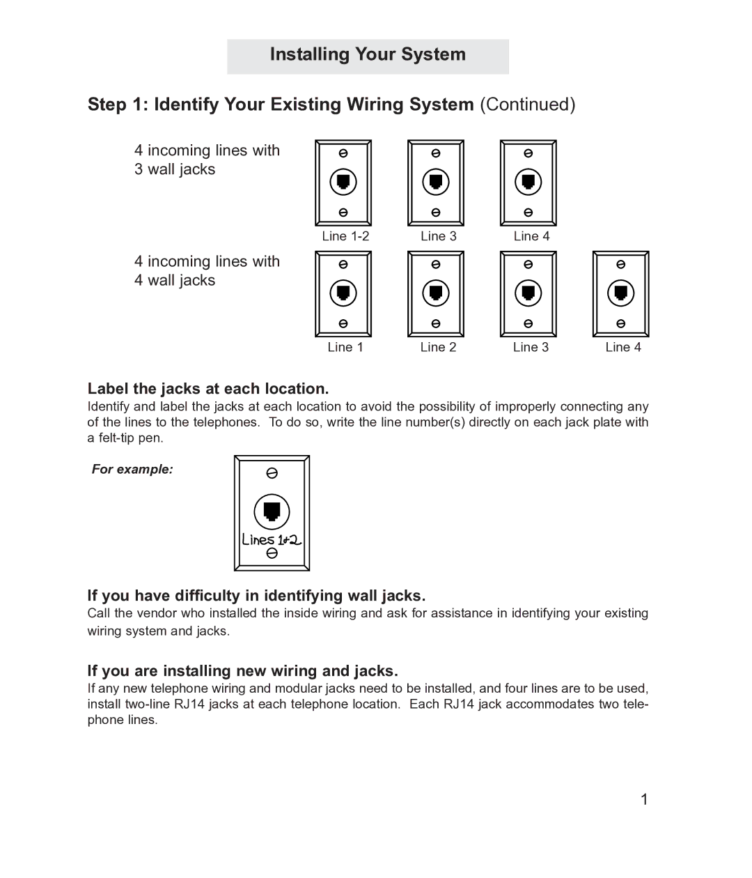 TMC EV4500 manual Label the jacks at each location, If you have difficulty in identifying wall jacks 