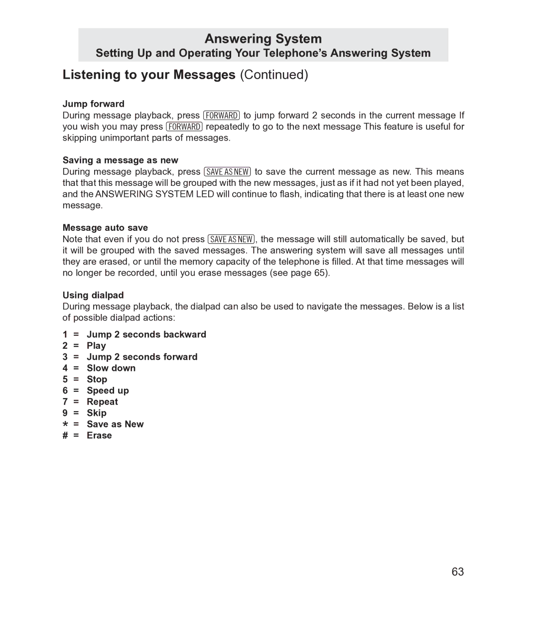 TMC EV4500 manual Jump forward, Saving a message as new, Message auto save Using dialpad 