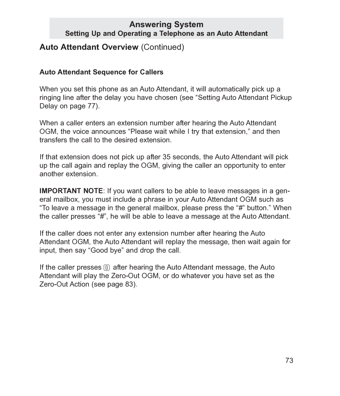 TMC EV4500 manual Auto Attendant Sequence for Callers 