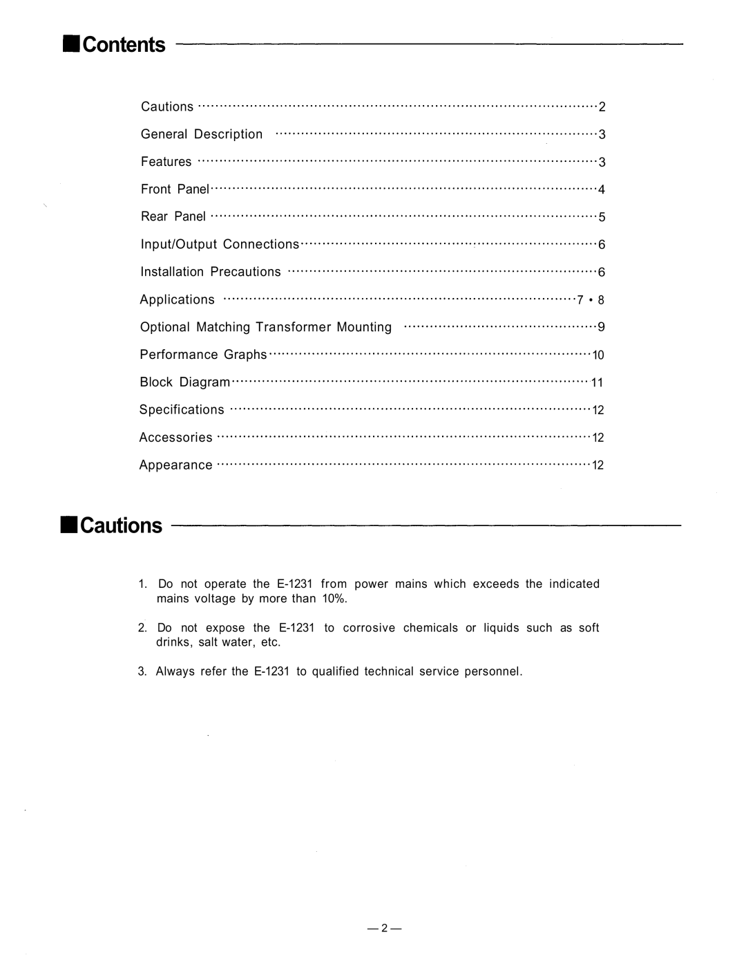 TOA Electronics 1000 Series user service Contents 