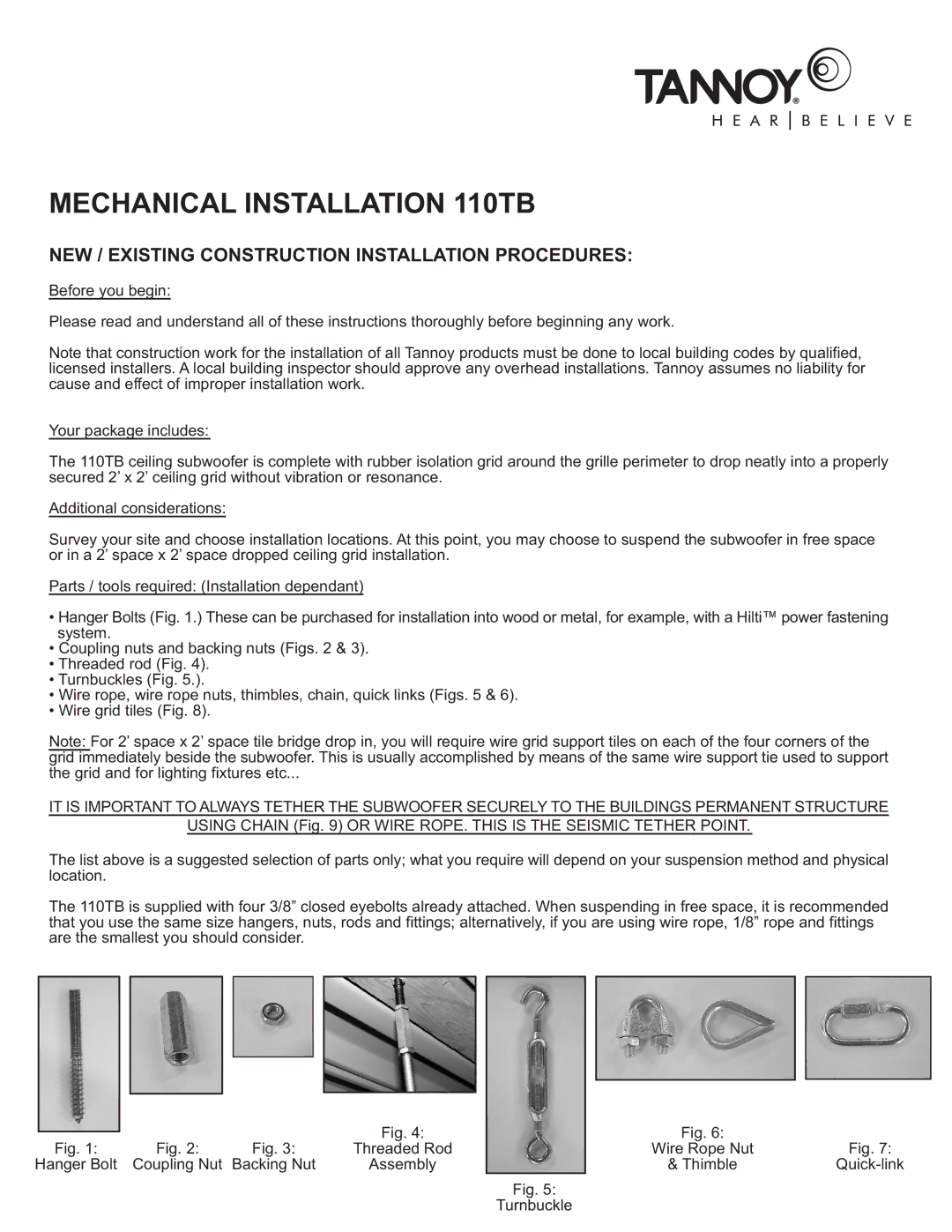 TOA Electronics 110SR owner manual Mechanical Installation 110TB, NEW / Existing Construction Installation Procedures 