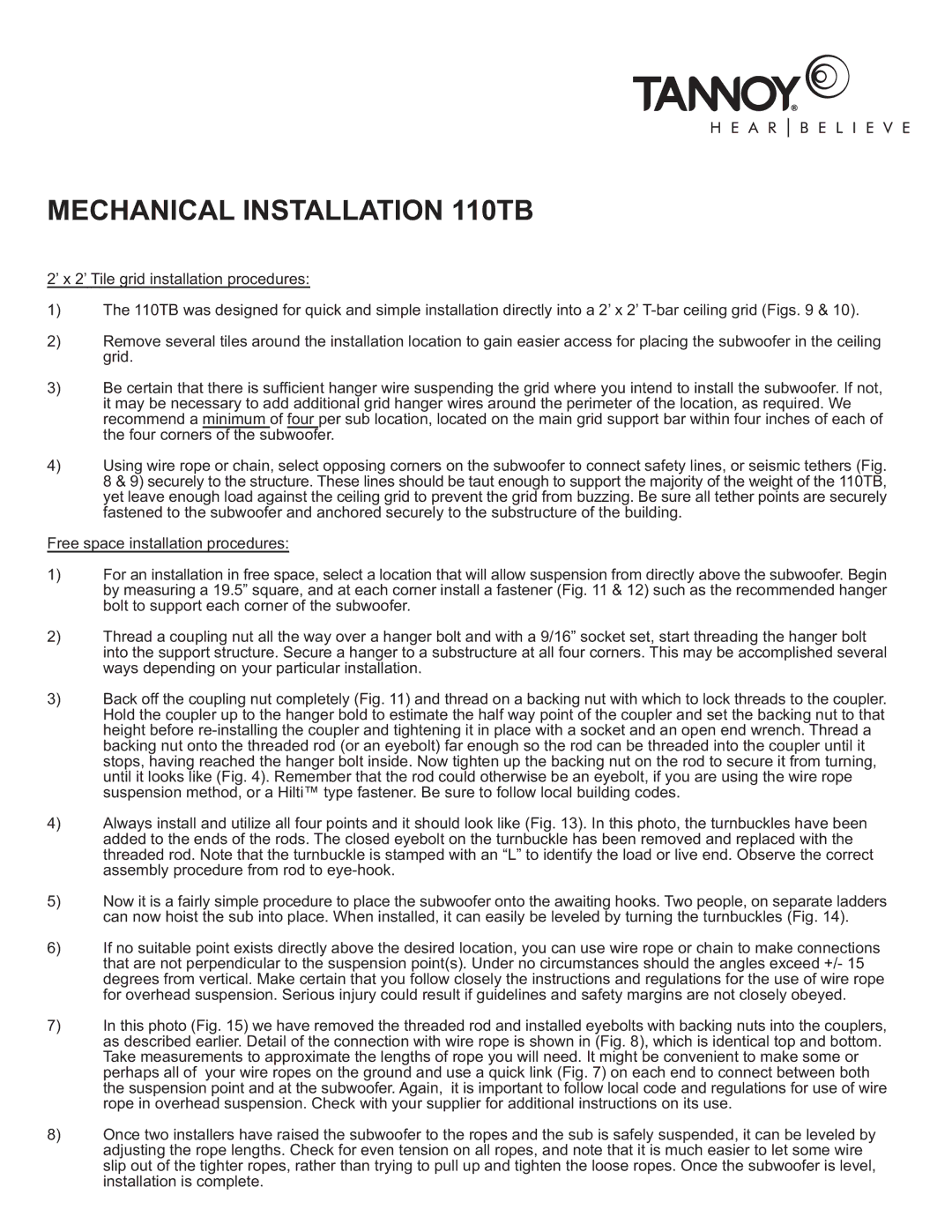 TOA Electronics 110SR owner manual Mechanical Installation 110TB 