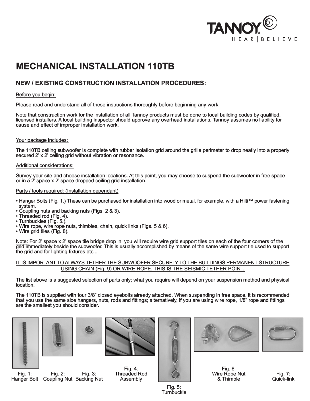 TOA Electronics 110SR owner manual MECHANICAL INSTALLATION 110TB 