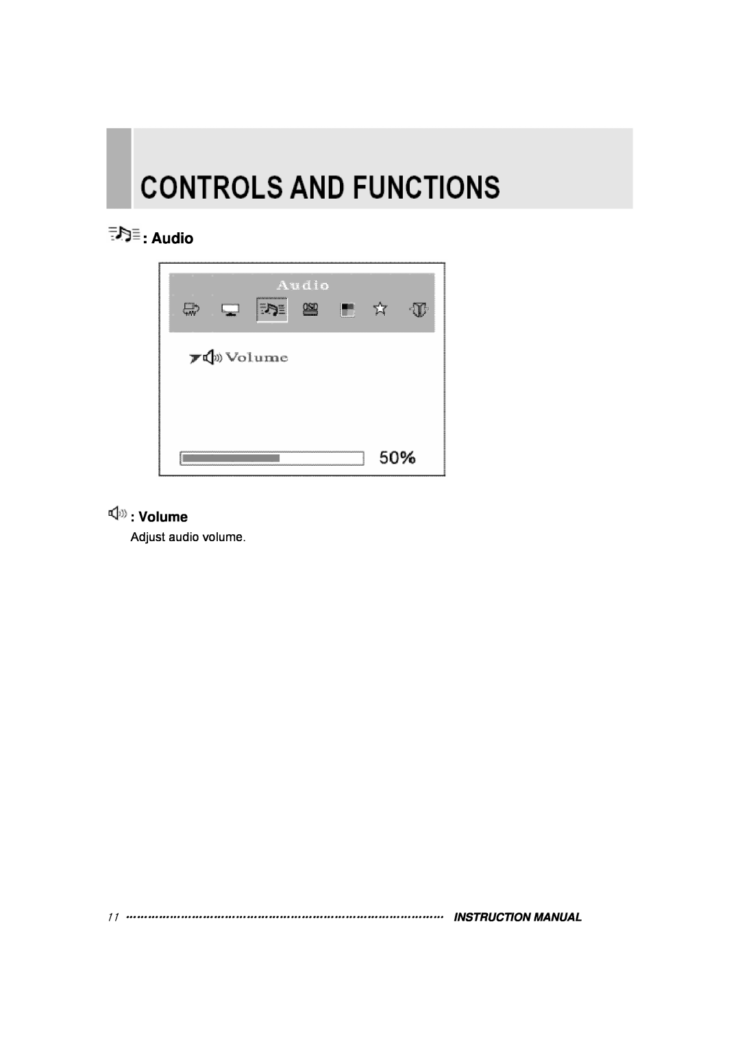 TOA Electronics 15RTV instruction manual Audio, Volume, 11 …………………………………………………………………………… INSTRUCTION MANUAL 