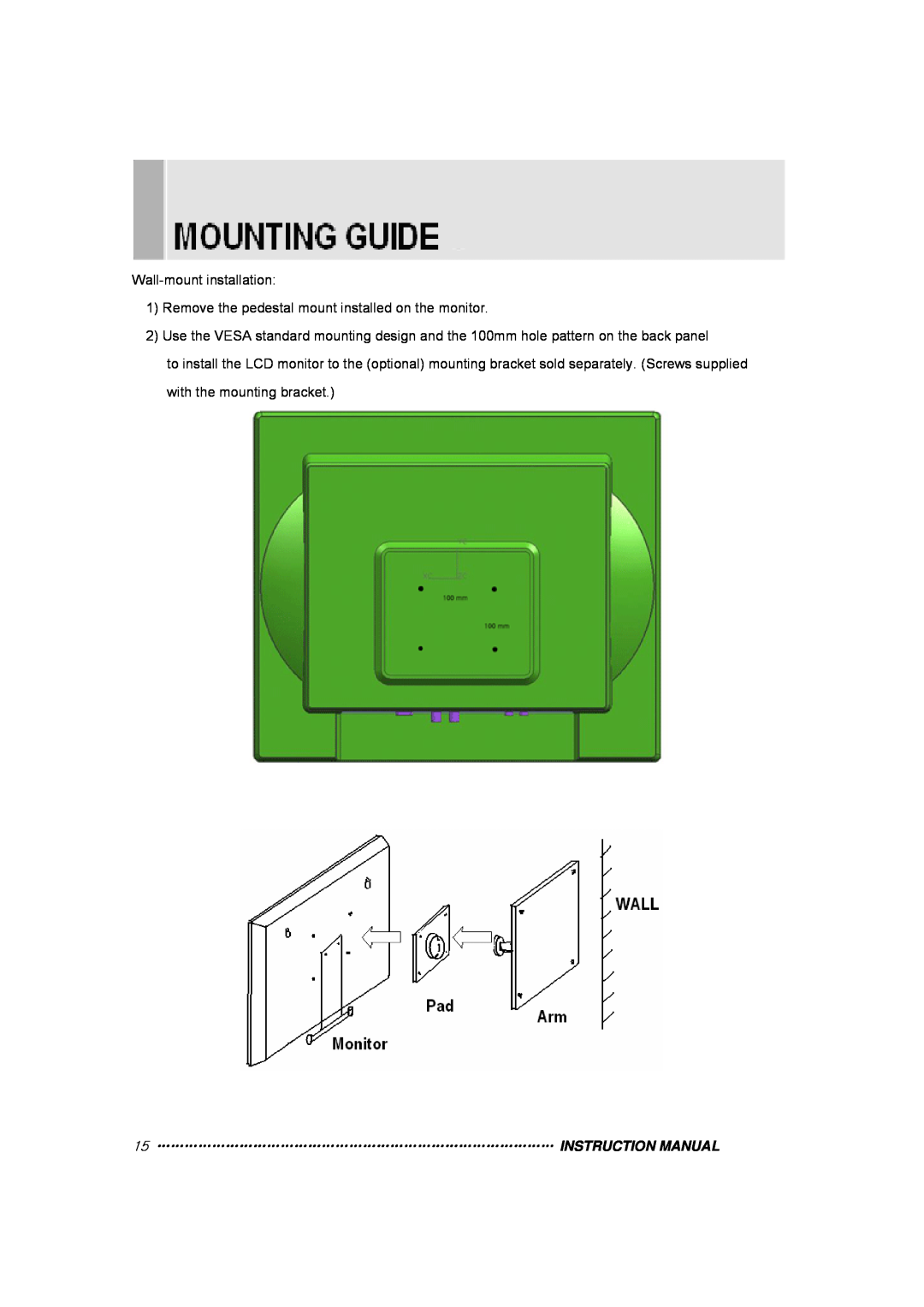 TOA Electronics 15RTV instruction manual Wall-mount installation, Remove the pedestal mount installed on the monitor 