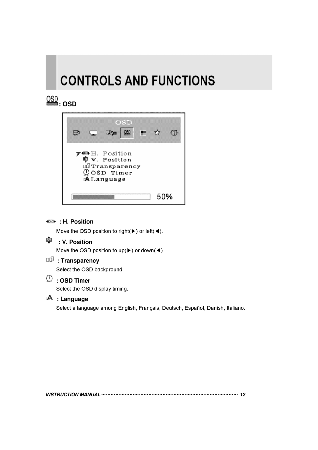 TOA Electronics 15RTV instruction manual Osd 