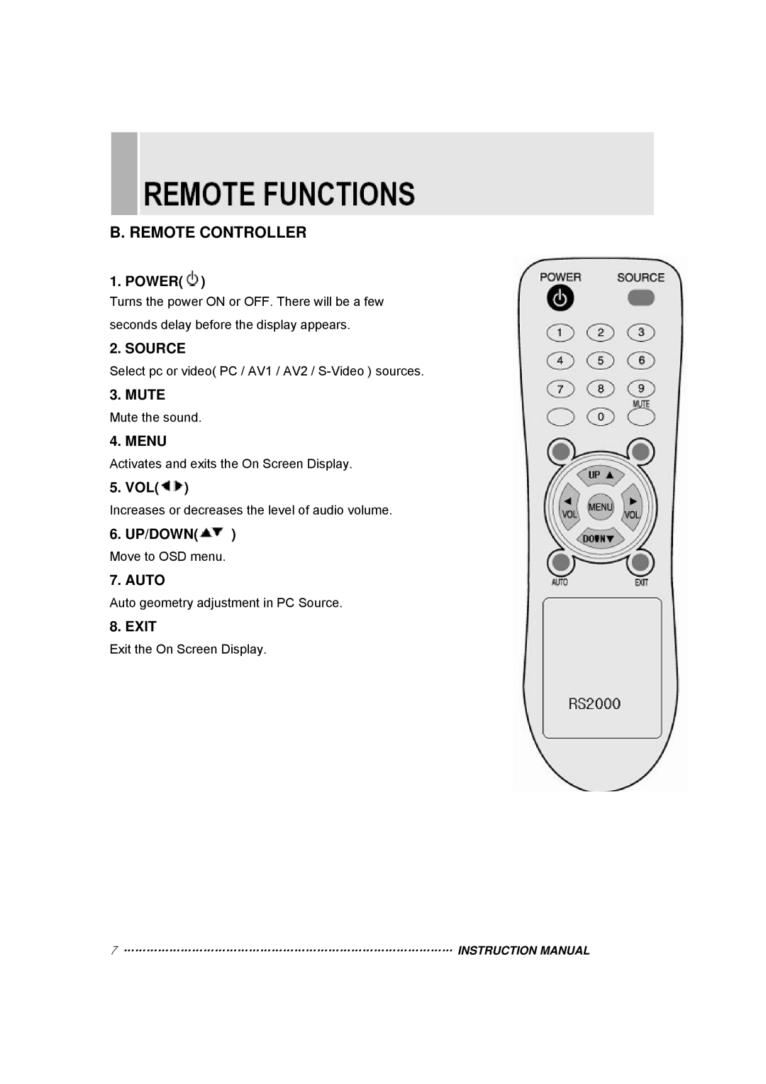 TOA Electronics 15RTV instruction manual Remote Controller, Menu 