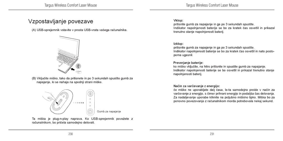 TOA Electronics 410-1689-203A/AMW51EU manual Vzpostavljanje povezave, Vklop, Izklop, Preverjanje baterije 