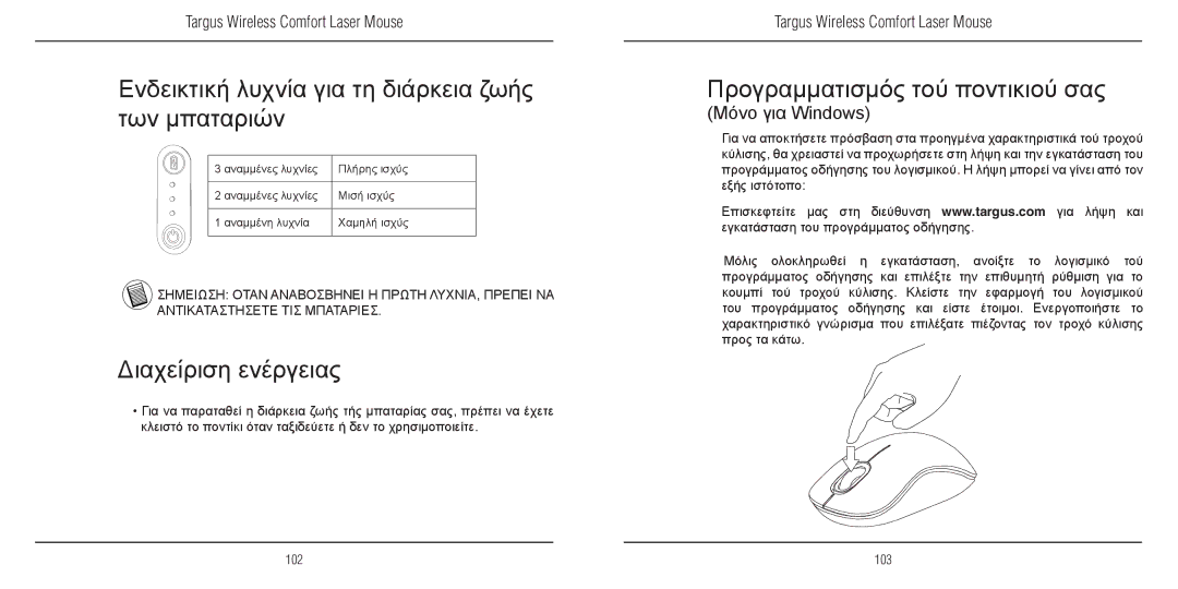 TOA Electronics 410-1689-203A/AMW51EU manual Ενδεικτική λυχνία για τη διάρκεια ζωής των μπαταριών, Διαχείριση ενέργειας 