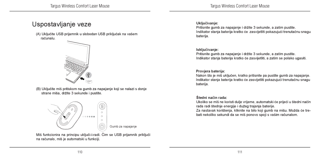 TOA Electronics 410-1689-203A/AMW51EU manual Uspostavljanje veze, Uključivanje, Isključivanje, Provjera baterija 