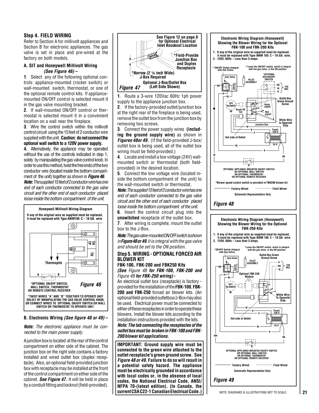 TOA Electronics 600 Field Wiring, Wiring Optional Forced AIR Blower KIT, SIT and Honeywell Millivolt Wiring 