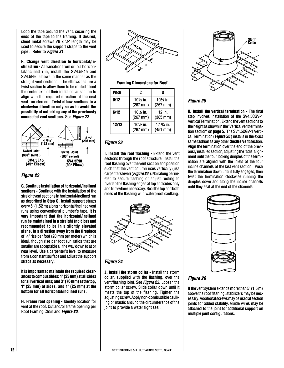 TOA Electronics 600 installation instructions Framing Dimensions for Roof, Pitch, 0/12, 6/12, 12/12 