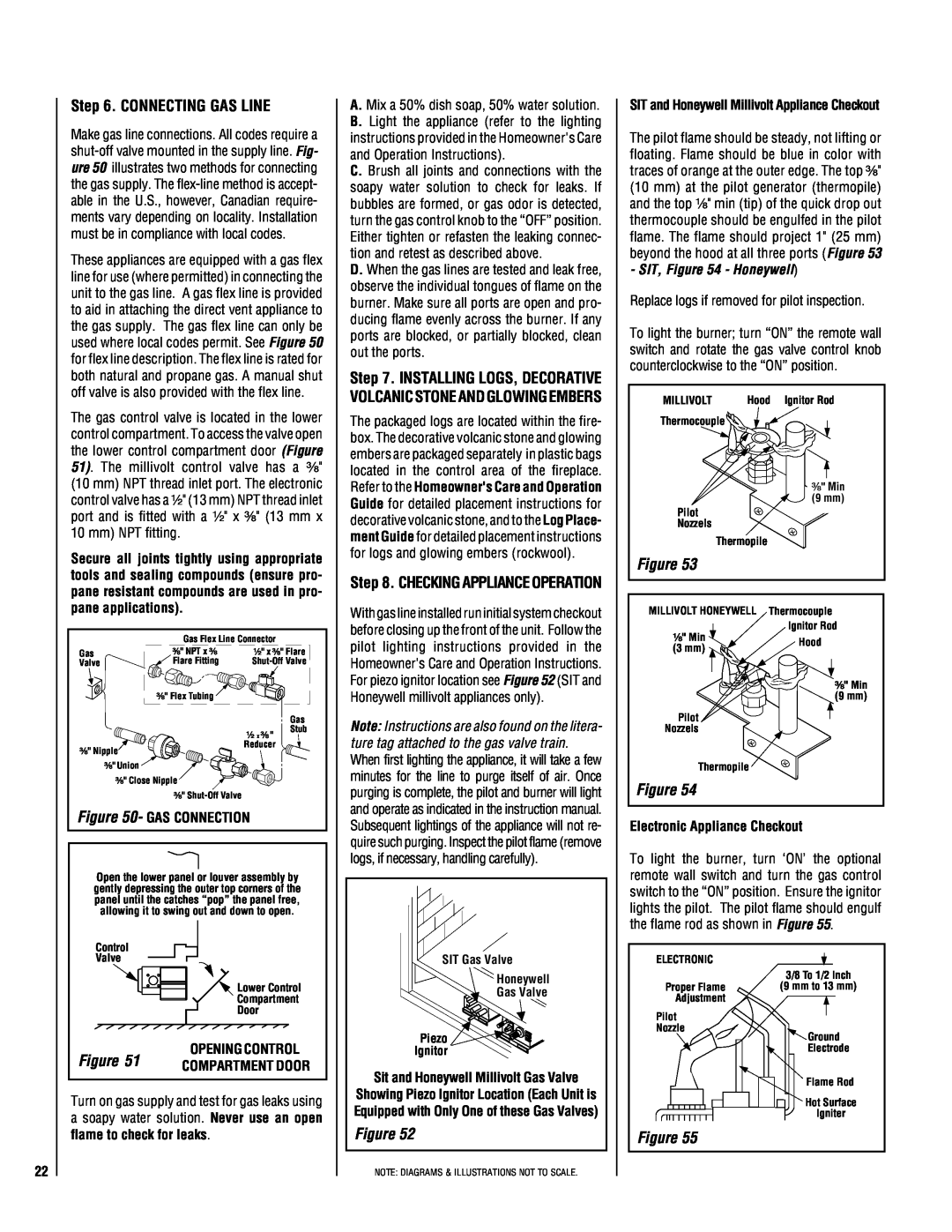 TOA Electronics 600 installation instructions Connecting Gas Line, flame to check for leaks, Checking Appliance Operation 