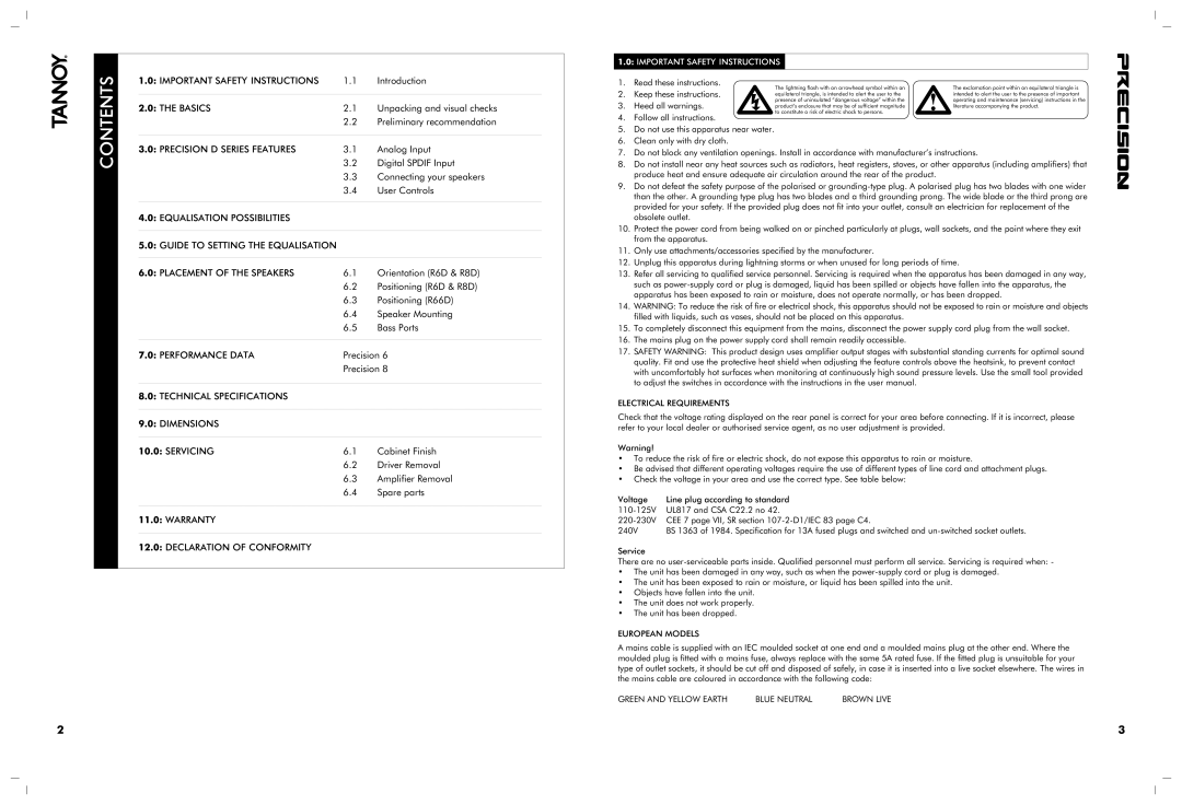 TOA Electronics 8D, 6D owner manual Contents 