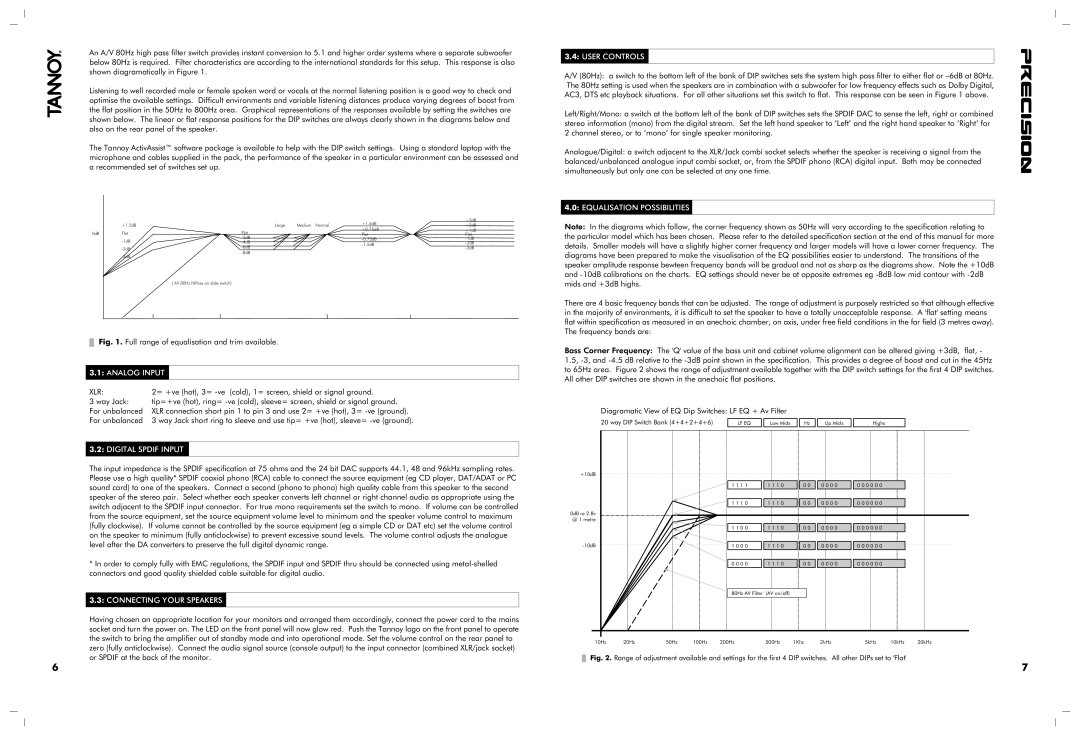 TOA Electronics 8D Analog Input, Digital Spdif Input, Connecting Your Speakers, User Controls, Equalisation Possibilities 