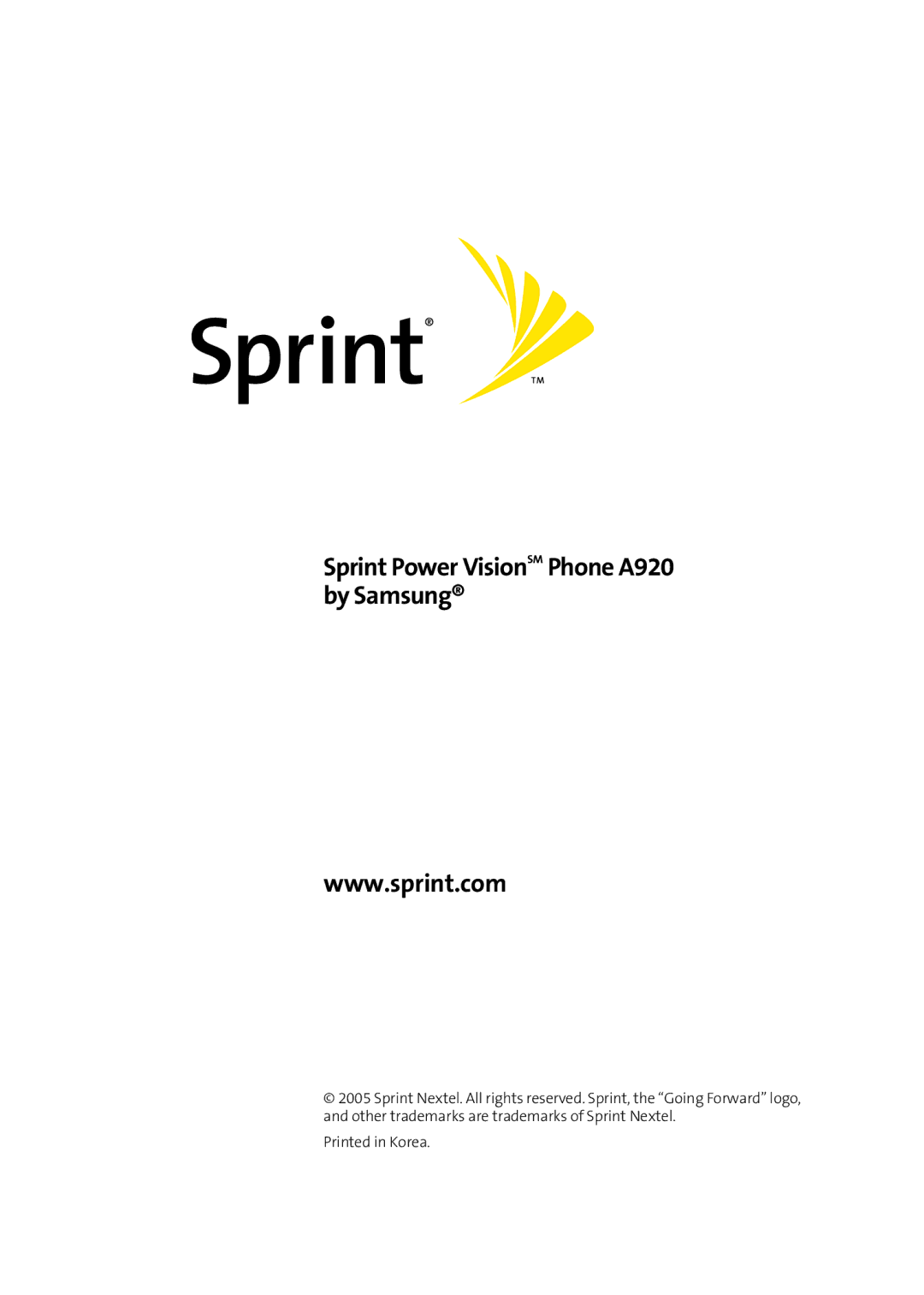 TOA Electronics manual Sprint Power VisionSM Phone A920 by Samsung 