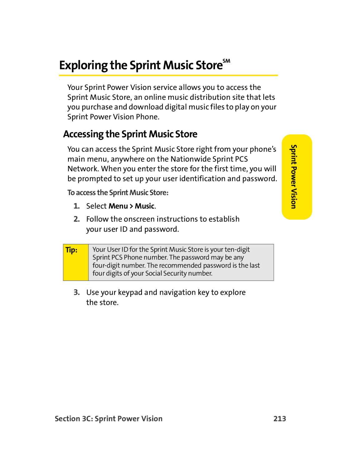 TOA Electronics A920 manual Exploring the Sprint Music StoreSM, Accessing the Sprint Music Store, Select Menu Music 