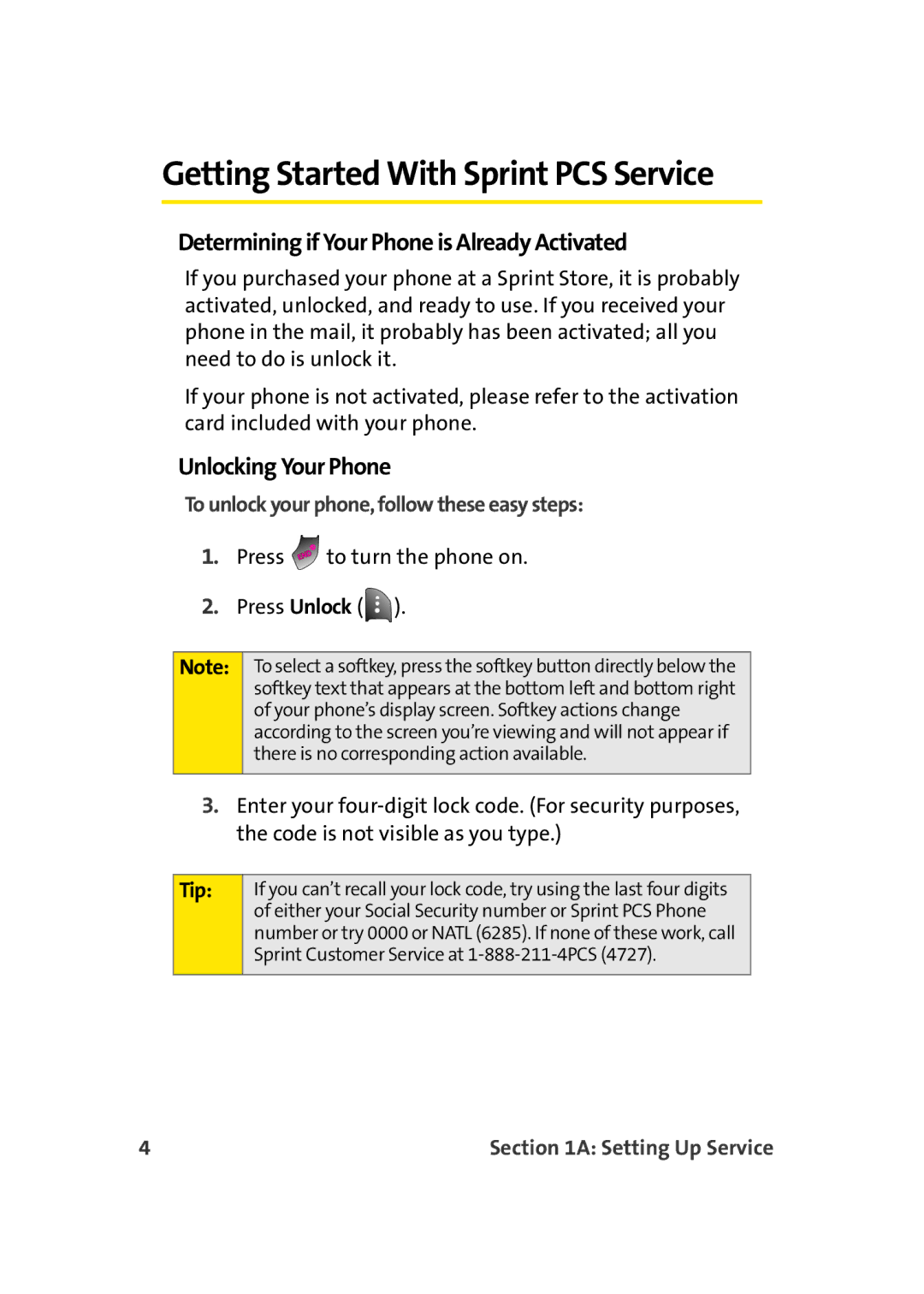 TOA Electronics A920 manual Getting Started With Sprint PCS Service, Determining if Your Phone is Already Activated, Tip 