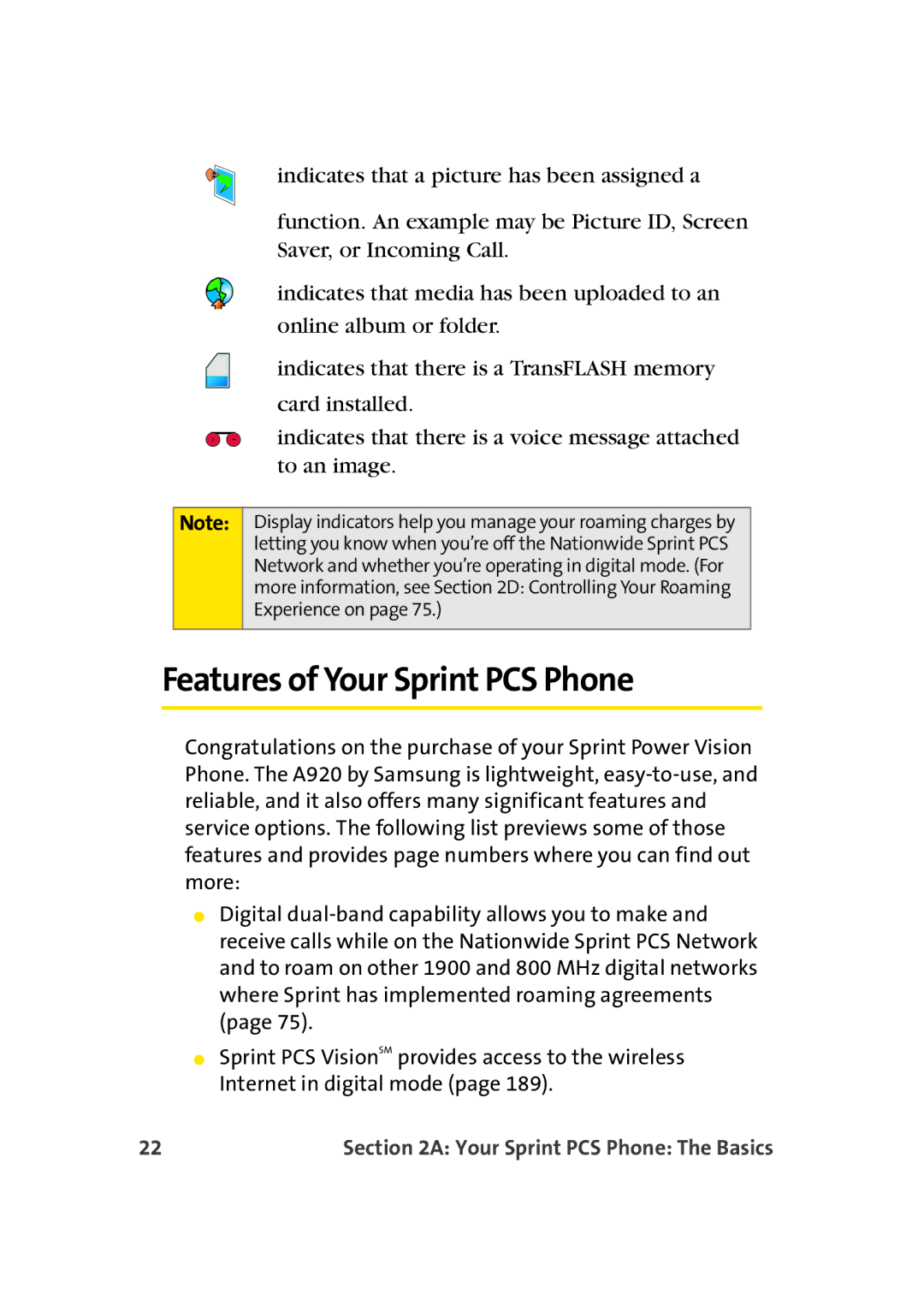 TOA Electronics A920 manual Features of Your Sprint PCS Phone 