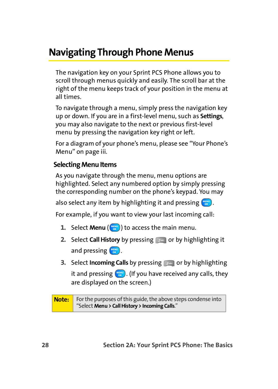 TOA Electronics A920 manual Navigating Through Phone Menus, Selecting Menu Items 