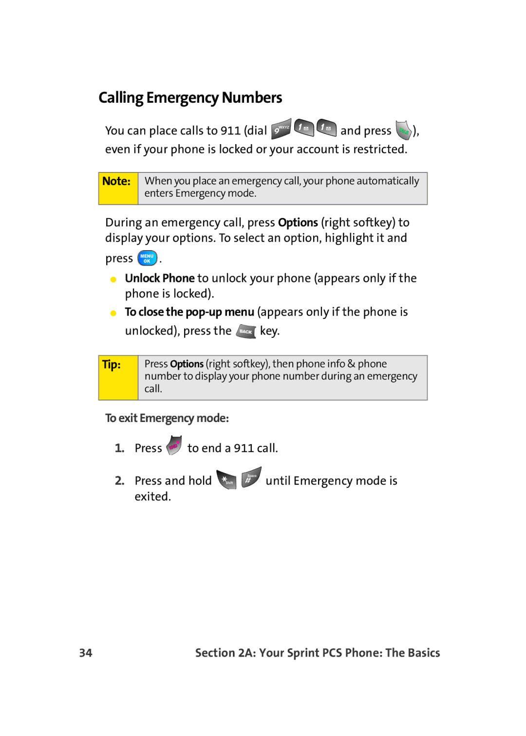 TOA Electronics A920 manual Calling Emergency Numbers, To exit Emergency mode 