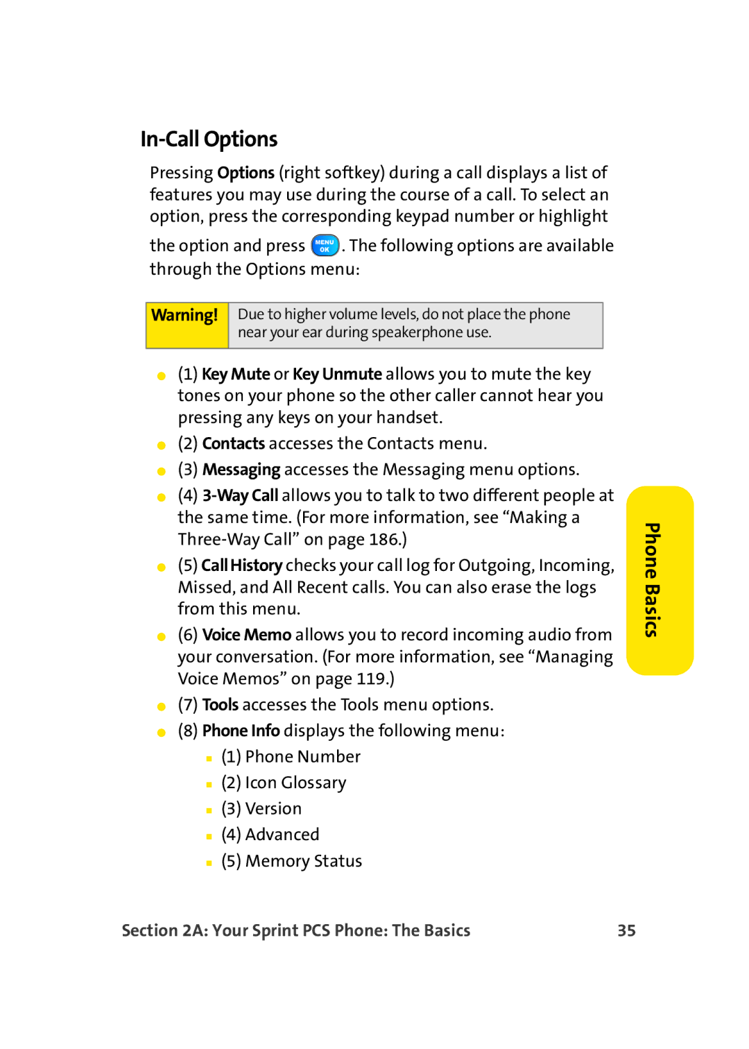 TOA Electronics A920 manual In-Call Options 