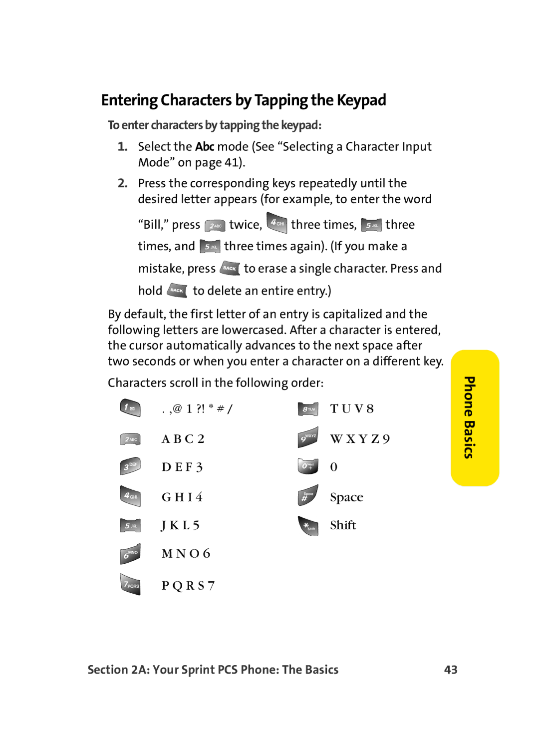 TOA Electronics A920 manual Entering Characters by Tapping the Keypad, To enter characters by tapping the keypad 