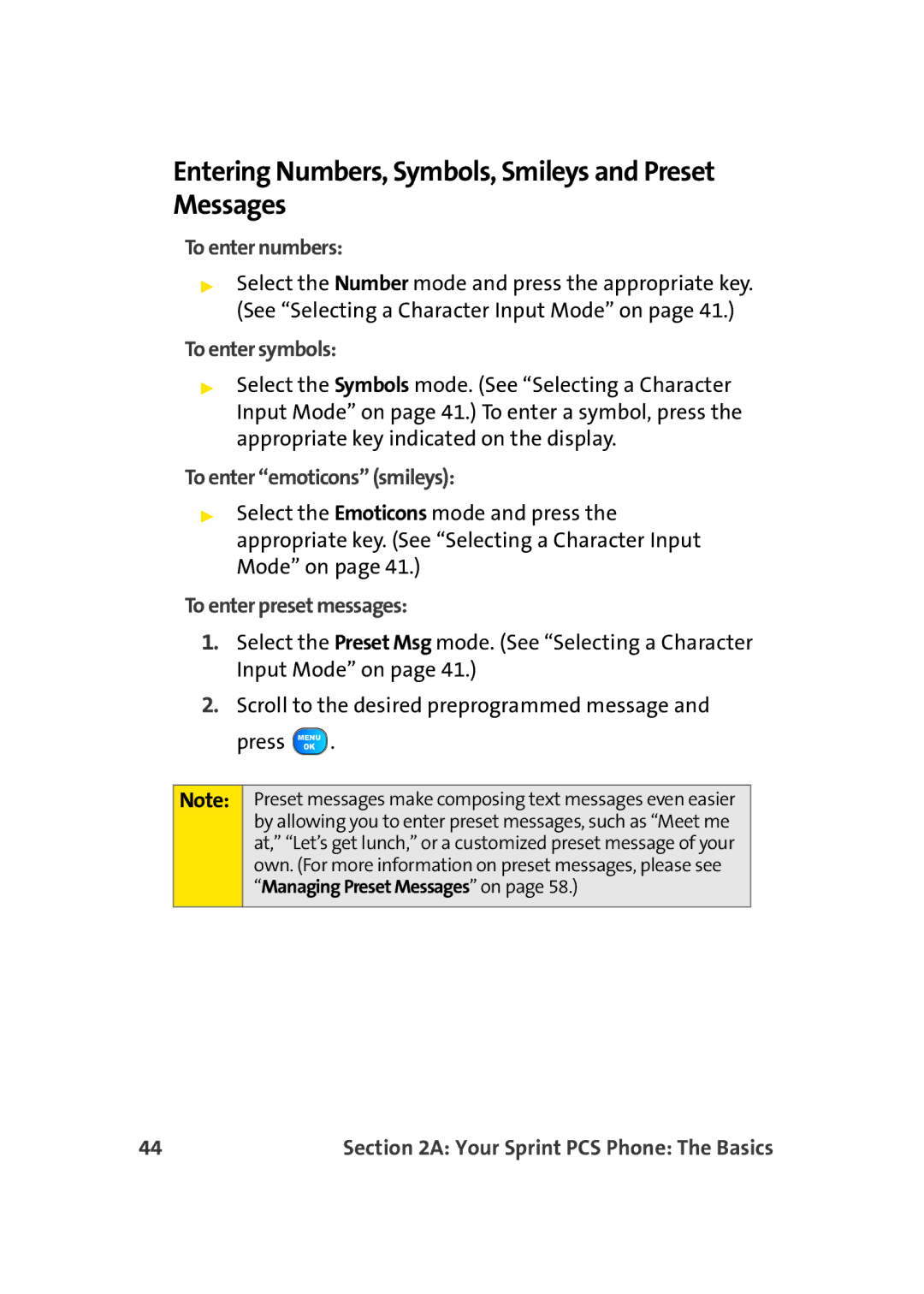 TOA Electronics A920 manual Entering Numbers, Symbols, Smileys and Preset Messages, To enter numbers, To enter symbols 