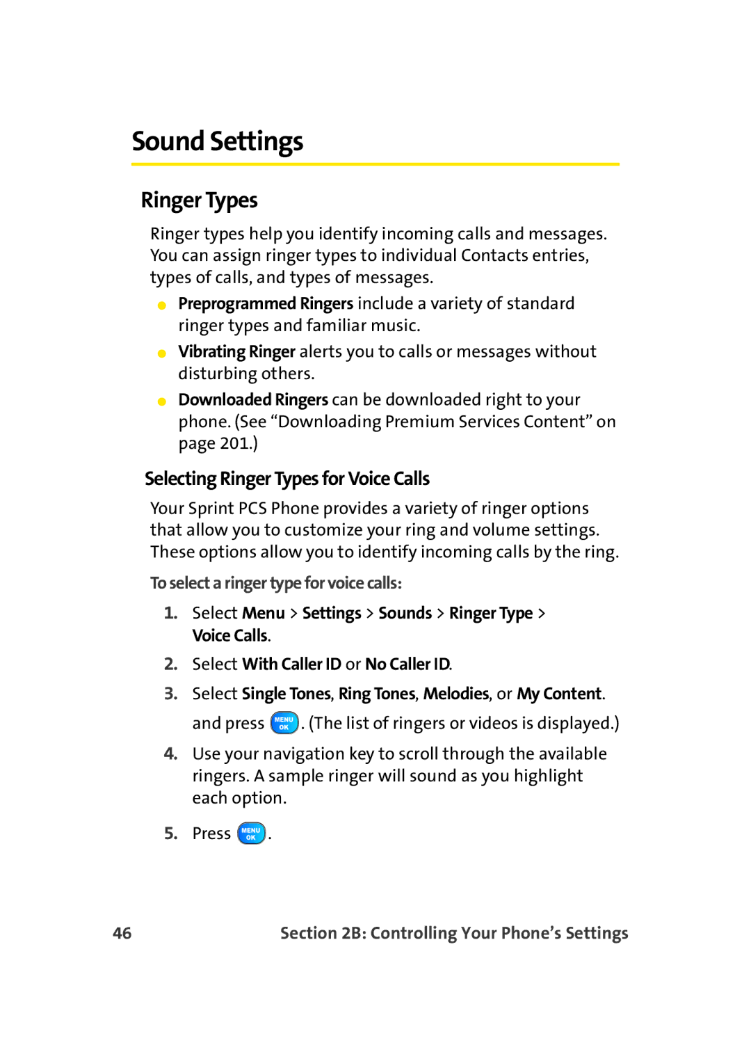 TOA Electronics A920 Sound Settings, Selecting Ringer Types for Voice Calls, To select a ringer type for voice calls 