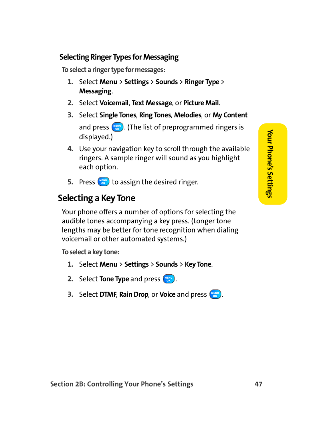 TOA Electronics A920 Selecting a Key Tone, Selecting Ringer Types for Messaging, To select a ringer type for messages 