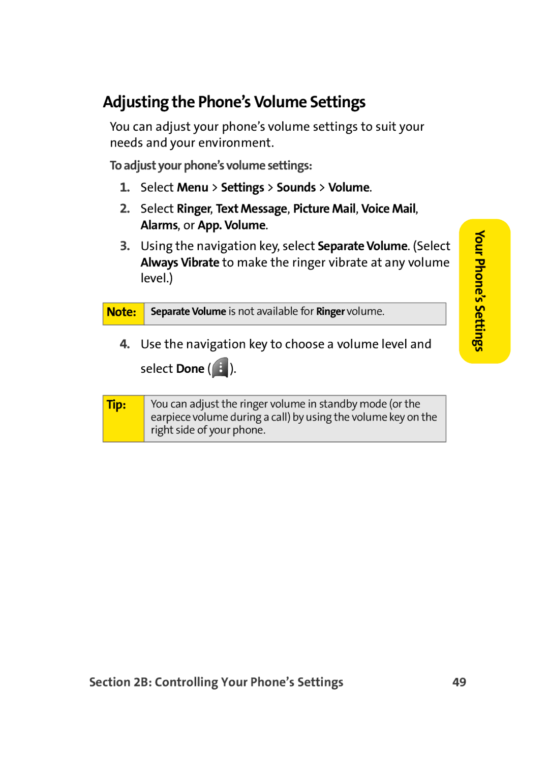 TOA Electronics A920 manual Adjusting the Phone’s Volume Settings, To adjust your phone’s volume settings 