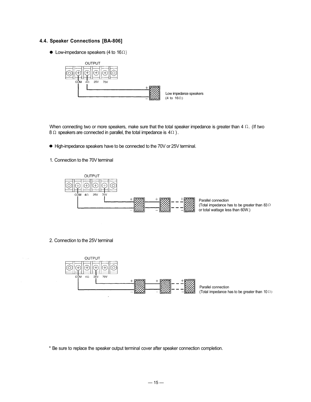 TOA Electronics BA-800 manual Connection to the 25V terminal 