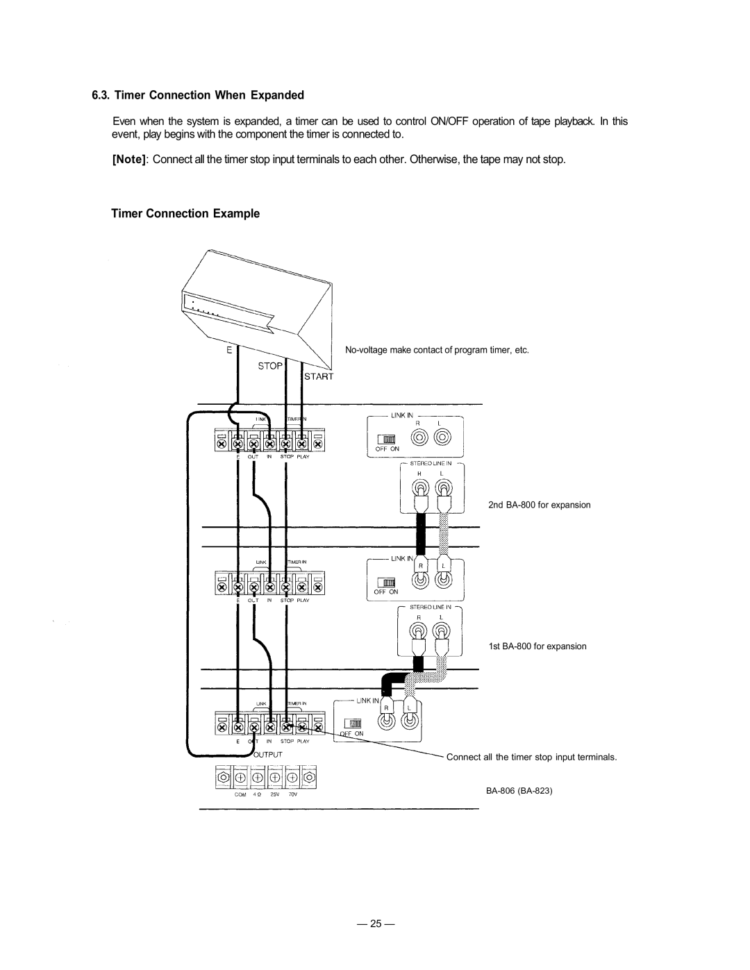 TOA Electronics BA-800 manual Timer Connection Example, Timer Connection When Expanded 