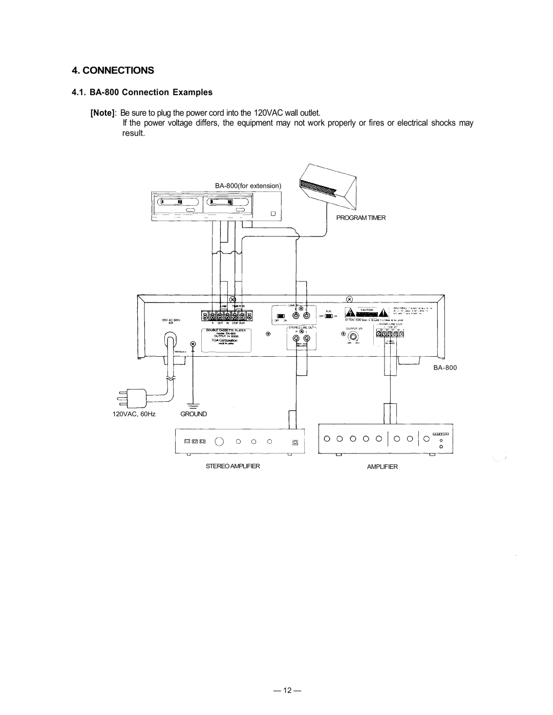 TOA Electronics manual Connections, 4.1.BA-800Connection Examples 