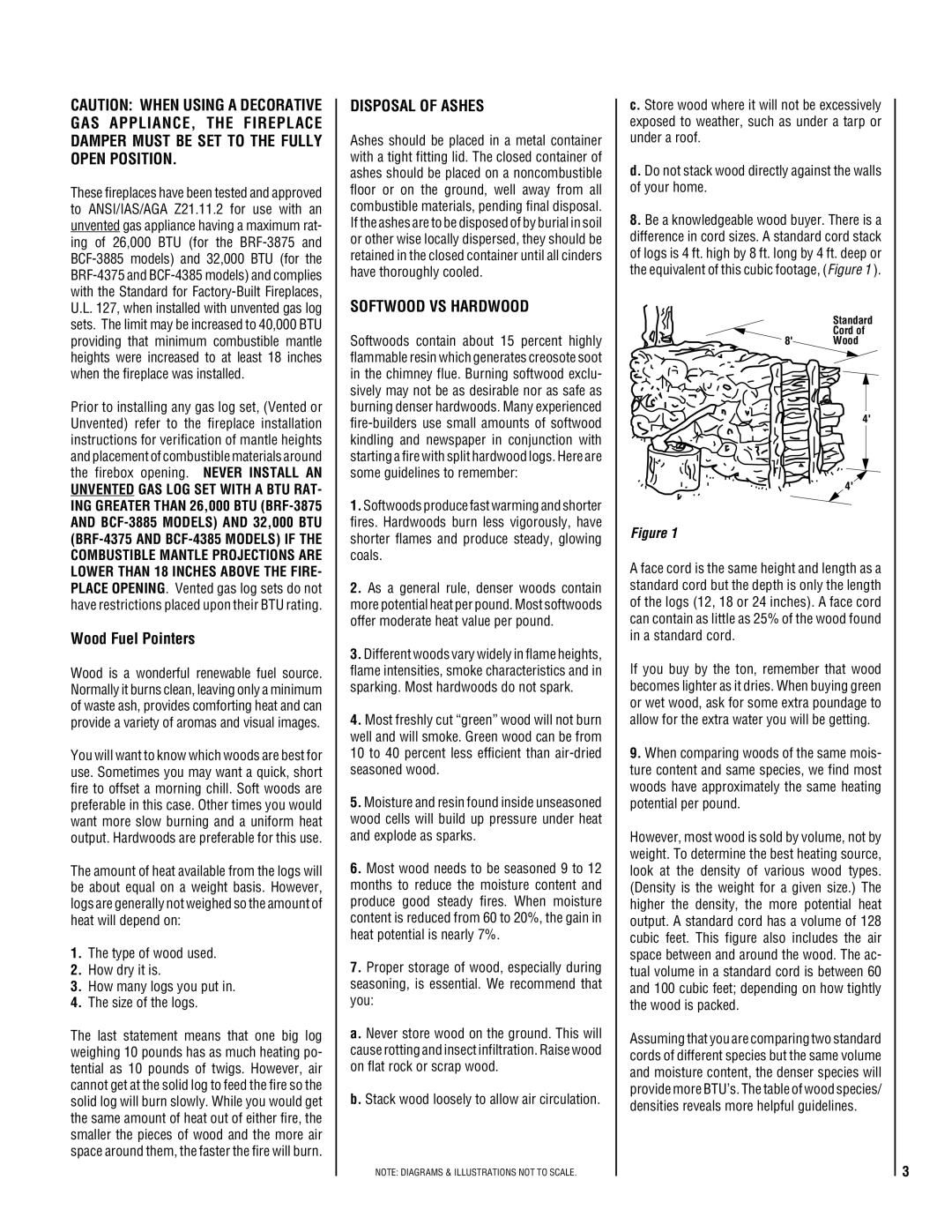 TOA Electronics BCF-3885 manual Wood Fuel Pointers, Disposal of Ashes, Softwood VS Hardwood 